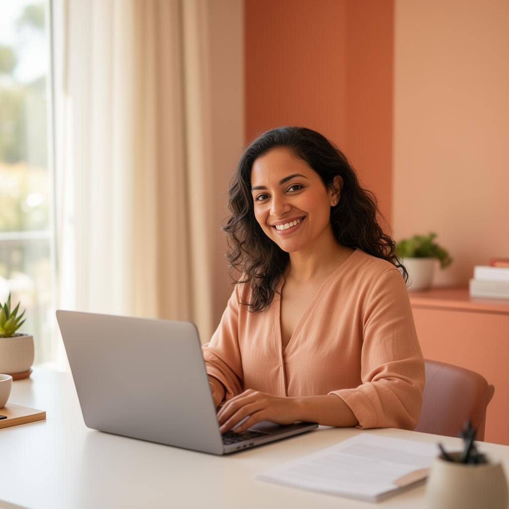 Mujer latinoamericana aprendiendo inteligencia artificial en su laptop